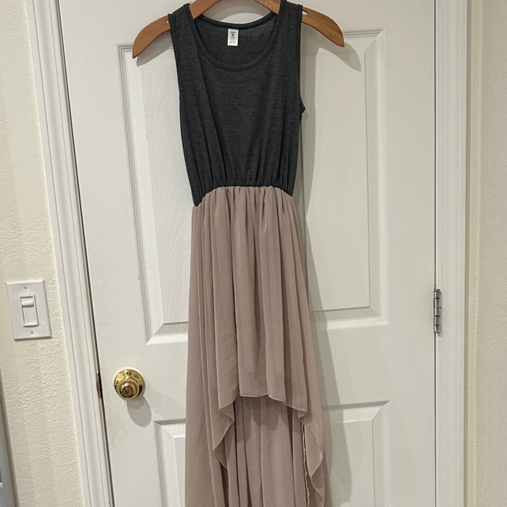 Charcoal Gray and Beige High Low Dress
